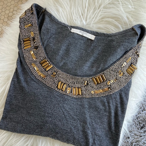 Elegant Grey Long Sleeve Beaded Top - Picture 1 of 5